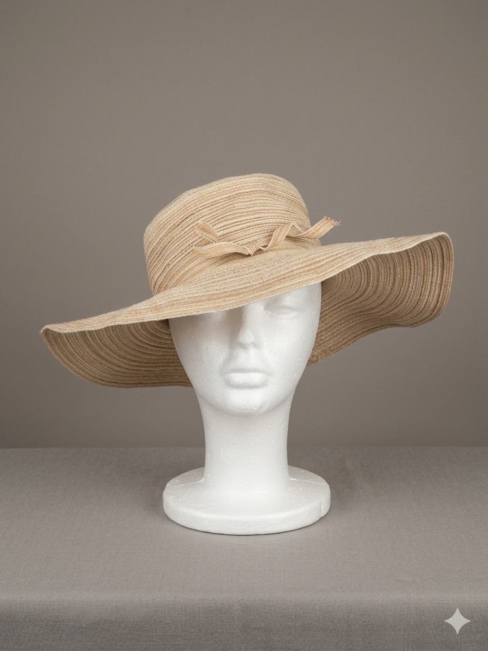 J Hats Wide Brim Straw Sun Hat – Beige Striped Floppy Beach Hat, One Size